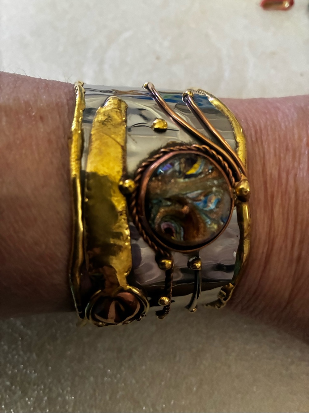 Artisan Gold & Silver glass Cuff Bracelet